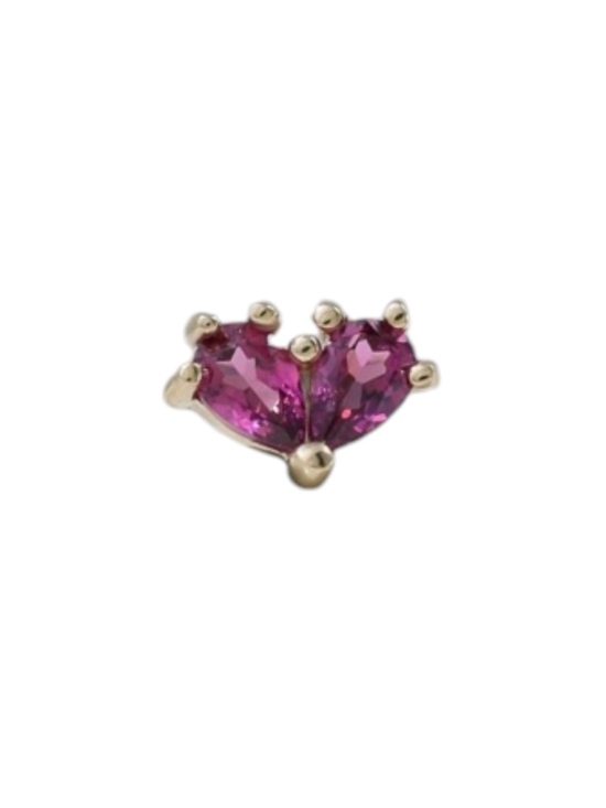 Threadless Jewelry - 14K Solid Gold Leaf Rhodolite Garnet Stud